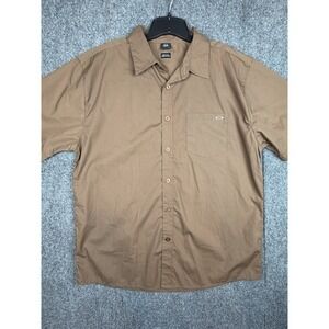 Vintage Oakley Metal Logo Shirt Men L Brown Button Up Short Sleeve Y2K
